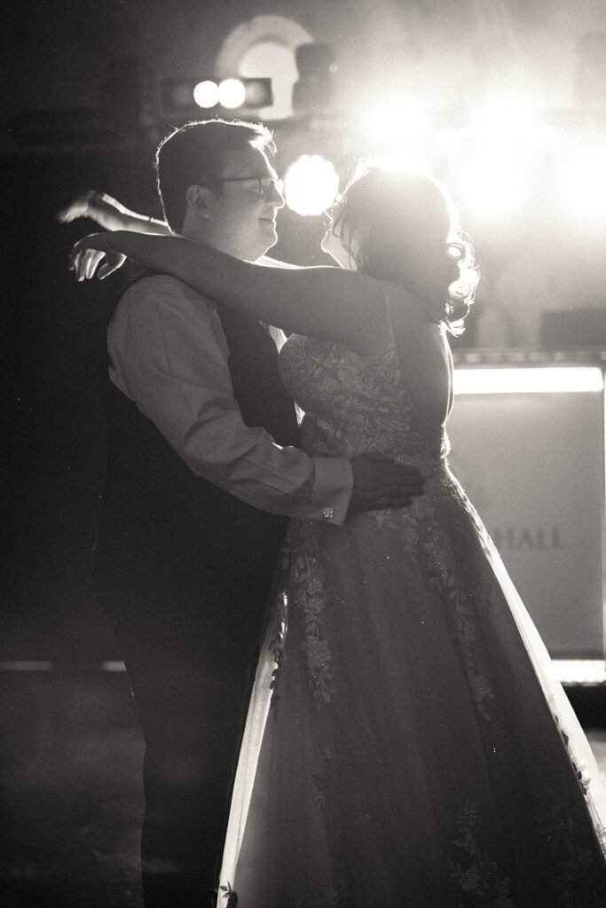 Bride and groom share their first dance as a married couple.