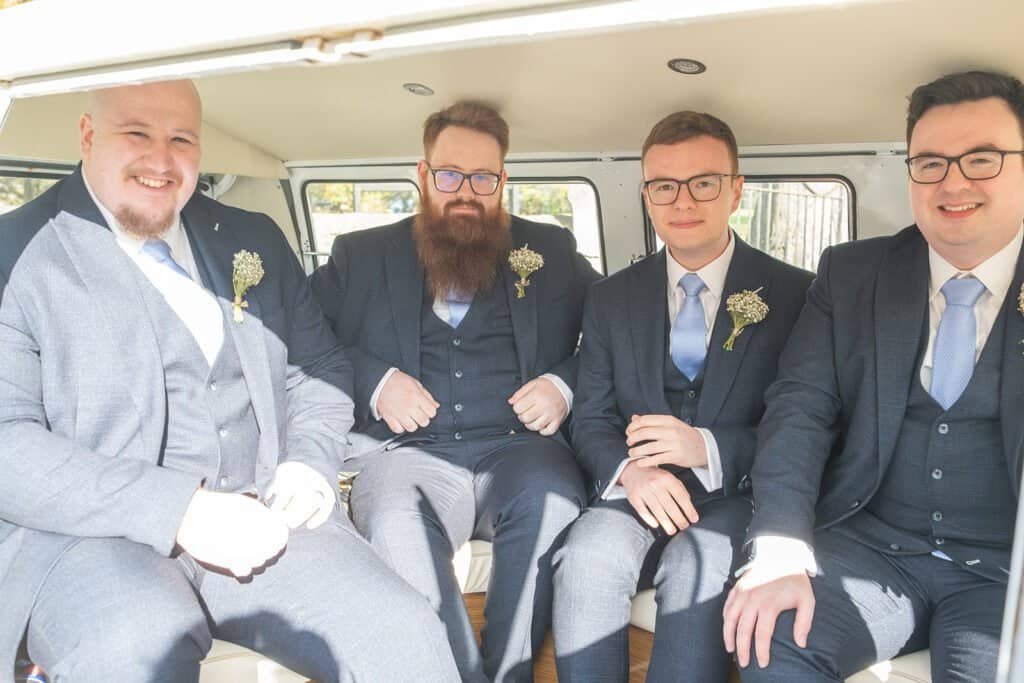 Groomsmen in matching suits ready for the wedding ceremony