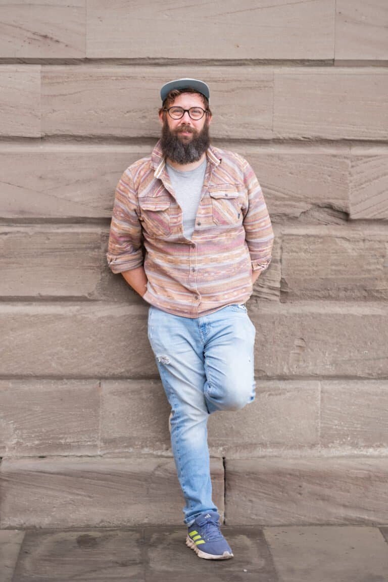 Steven Mitchell leaning against a wall at Chatelherault