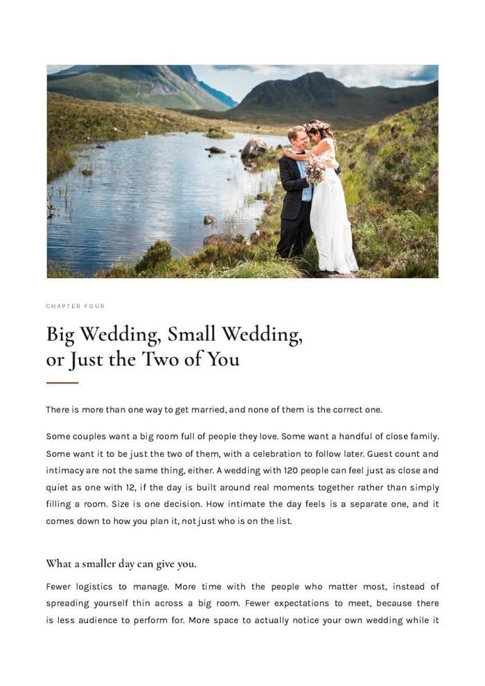 Chapter opening page from The Quiet Wedding Guide, Big Wedding, Small Wedding