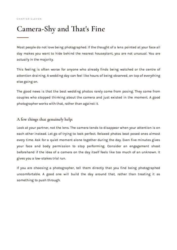 Chapter Eleven page from The Quiet Wedding Guide, Camera-Shy and That's Fine